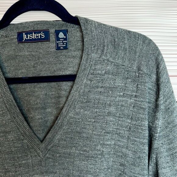NWOT Juster’s Merino Wool Gray Sweater Pullover V-neck Lightweight Uruguay XL - Picture 4 of 9